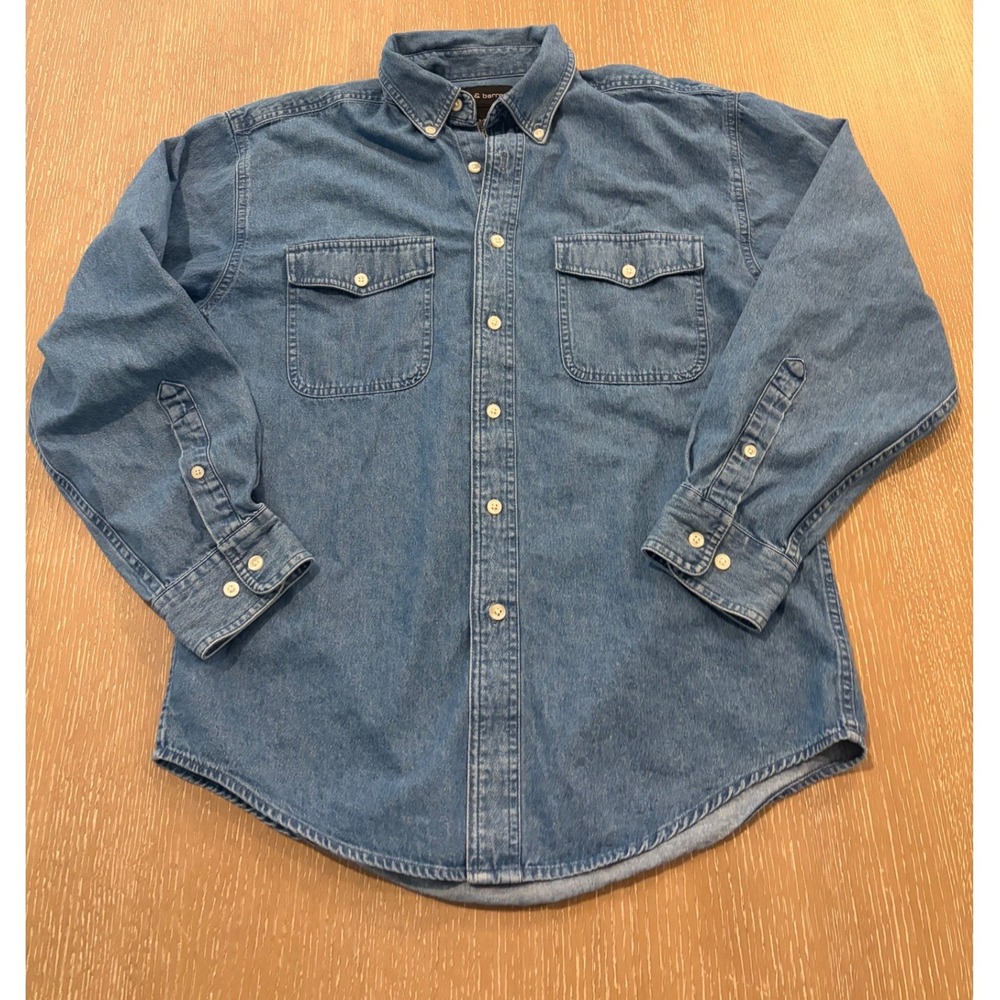 Vintage Croft & Barrow Men Small Blue Denim Long Sleeve Button Down Shirt Cotton
